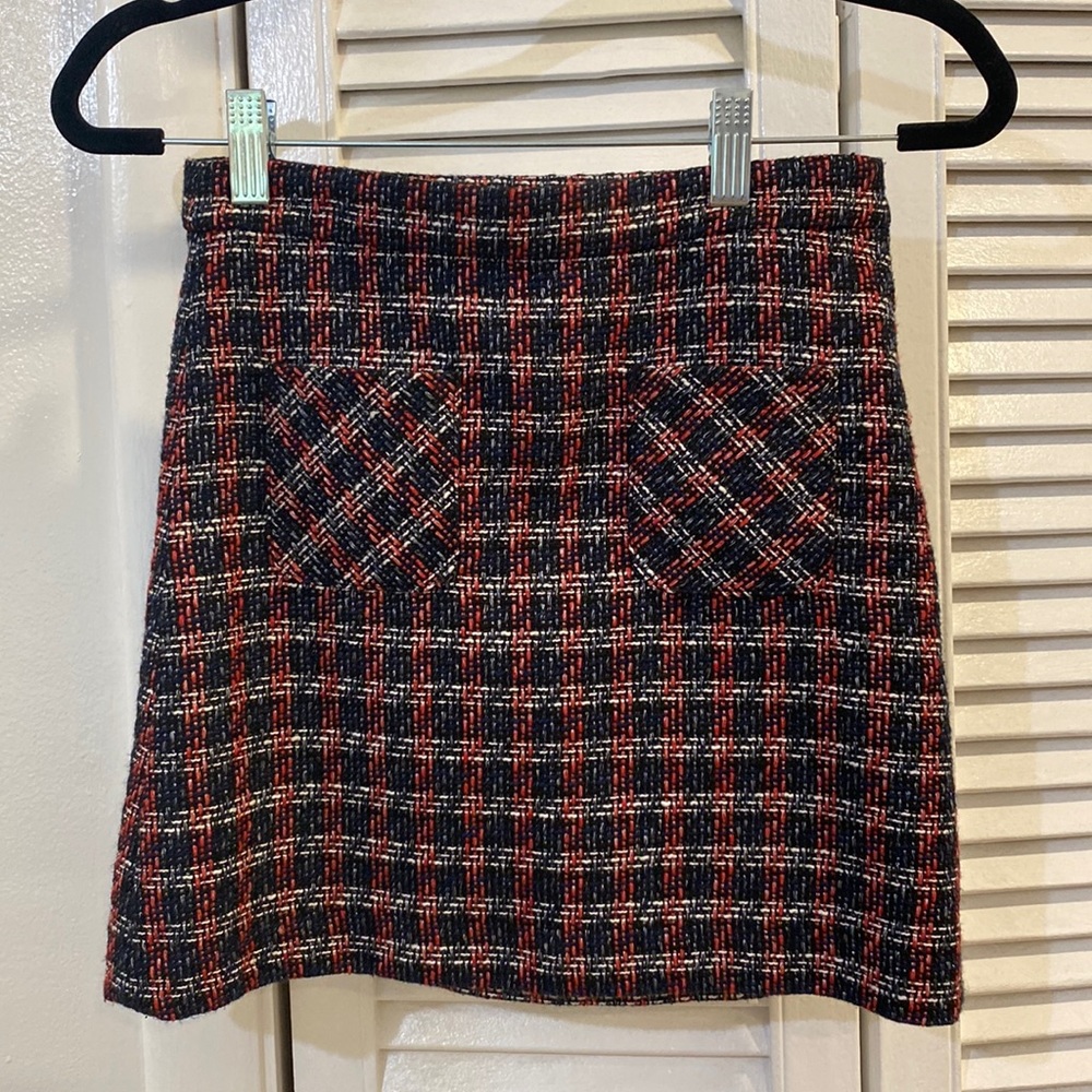Brooks Brothers tweed skirt in blue with red and white threading